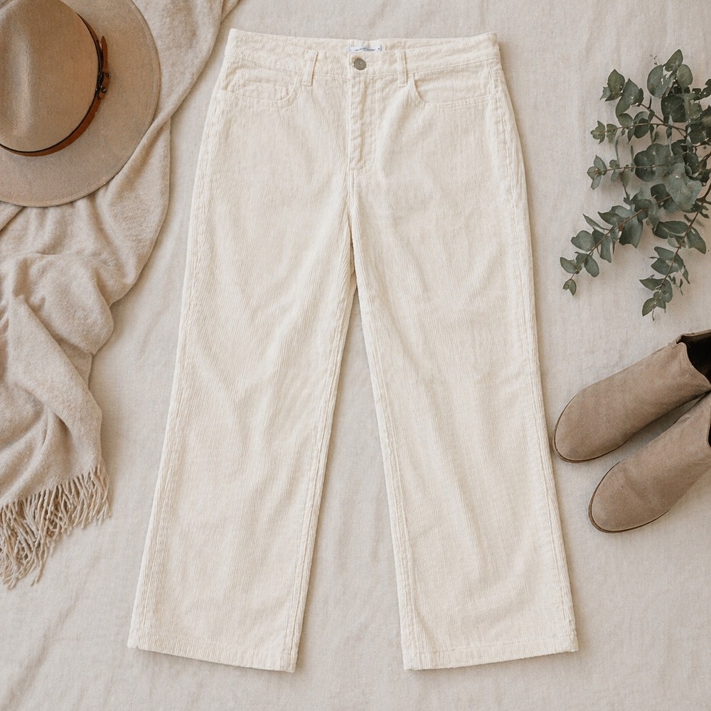 LOFT Womens Cream Corduroy Wide Leg Pants High Rise Off White Size 30/10